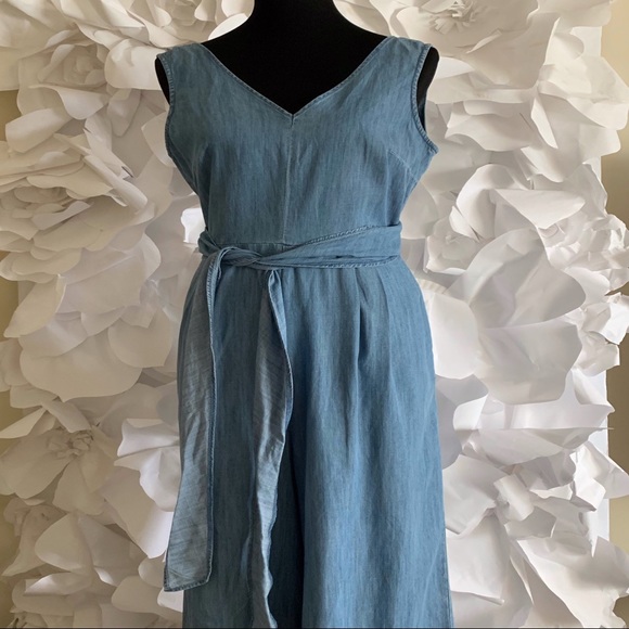 J. Crew Chambray Wrap Dark Matter Blue Denim Tie Jumpsuit NWT - Picture 5 of 8